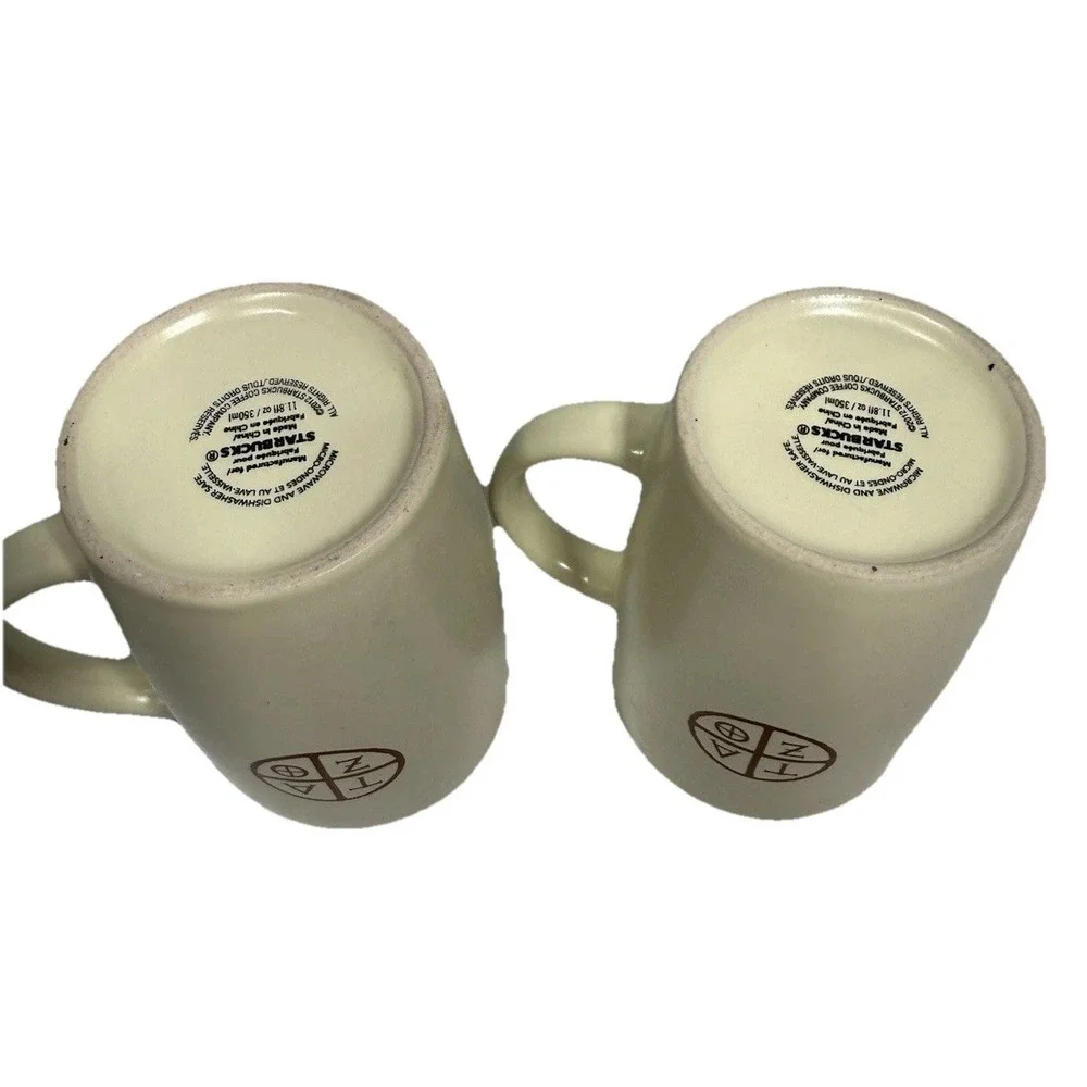 Starbucks‎ Tazo Mug Pair 2012 White Ceramic Coffee Tea Cups 11.8oz EUC